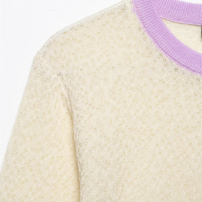 Spring New Style Round Neck Solid Color Loose Pullover Unique Charm Knitwear