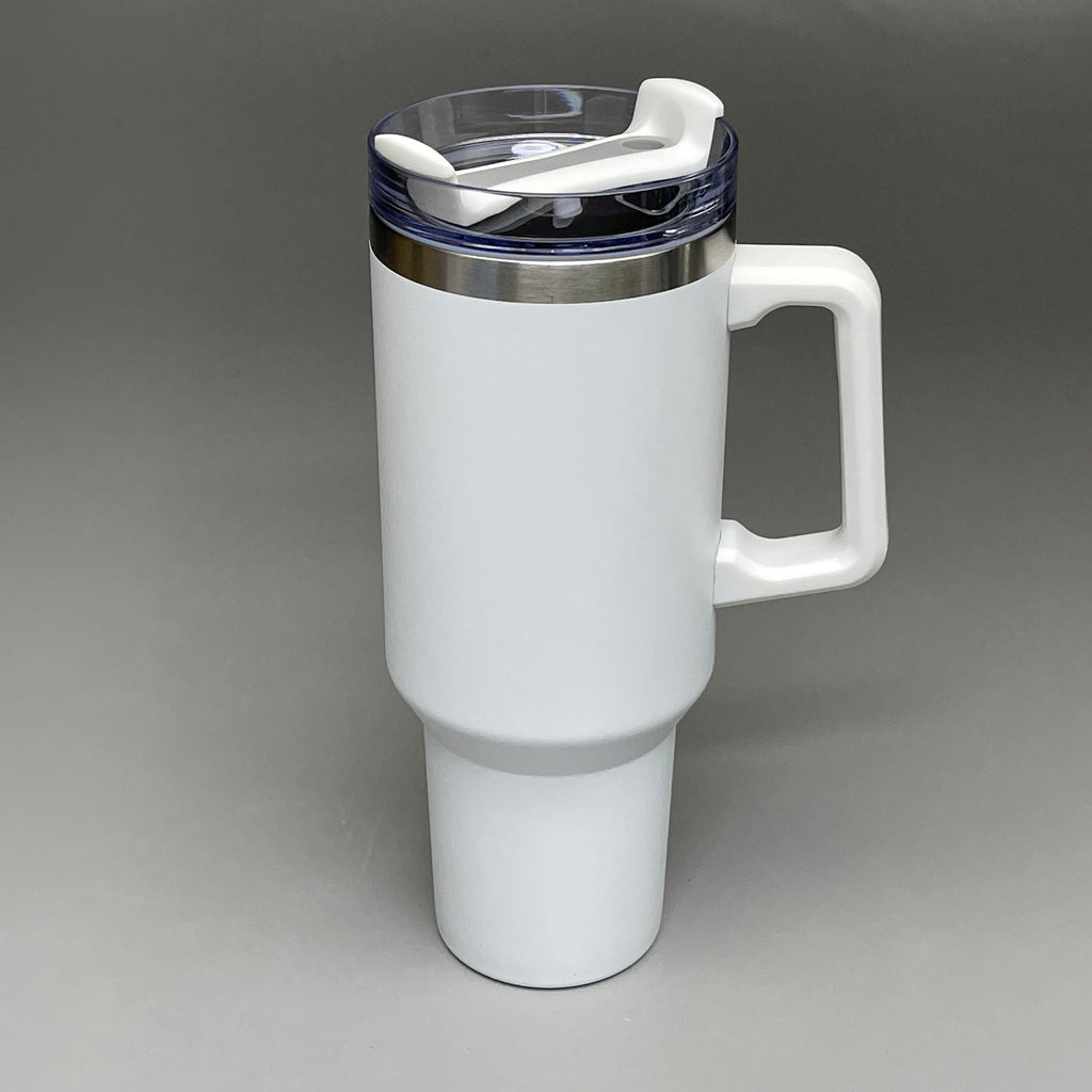 TUMBLER (2 PACK) Insulated Stainless Steel Travel Mug w/ Lid Handle Straw 40 oz White