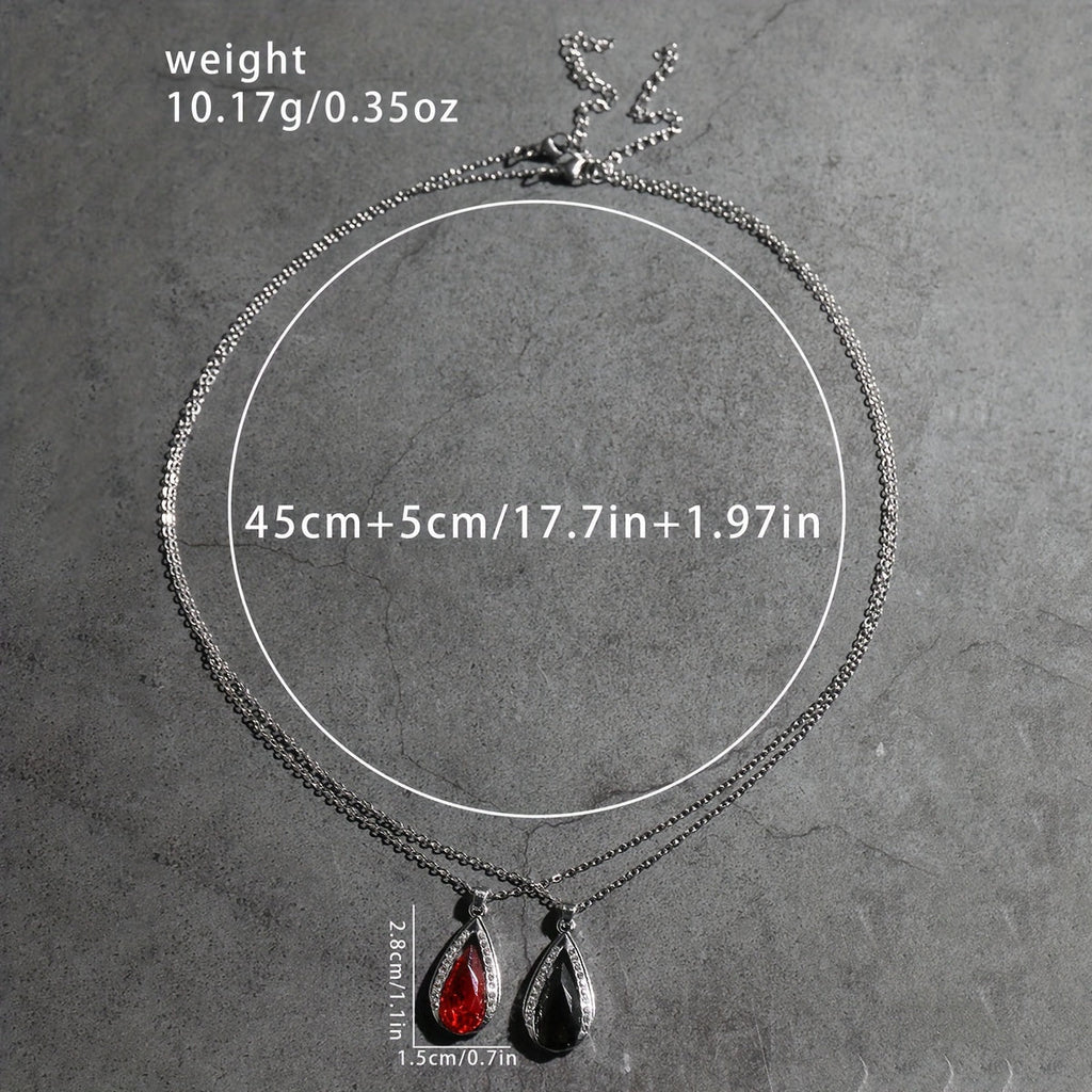 A Stylish And Exquisite Set of Black And Red Teardrop Glass Pendant Earrings And Necklace, Perfect for Valentine'S Day, Anniversaries, Birthdays, Parties, Weddings, And As Jewelry Gifts.