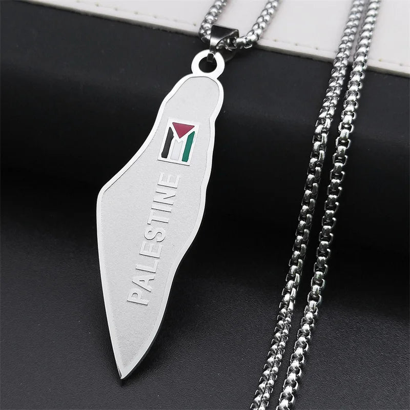 Palestine Map National Flag Necklace for Women Men Stainless Steel Gold Color Country Geography Chain Jewish Jewelry N7600S02