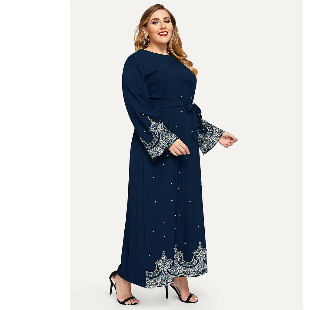 Hot Sale Embroidered Bead Long Sleeve Plus Size Women's Dress