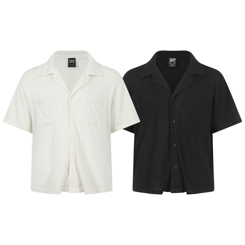 Texture sensation lapel short sleeved shirt for men simple solid color Cuban collar shirt