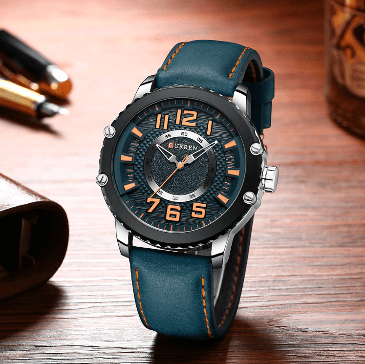 Men's Waterproof  Sport Watch With Leather  Belts  And Large Numbers Details Unique Design Perfect Gift