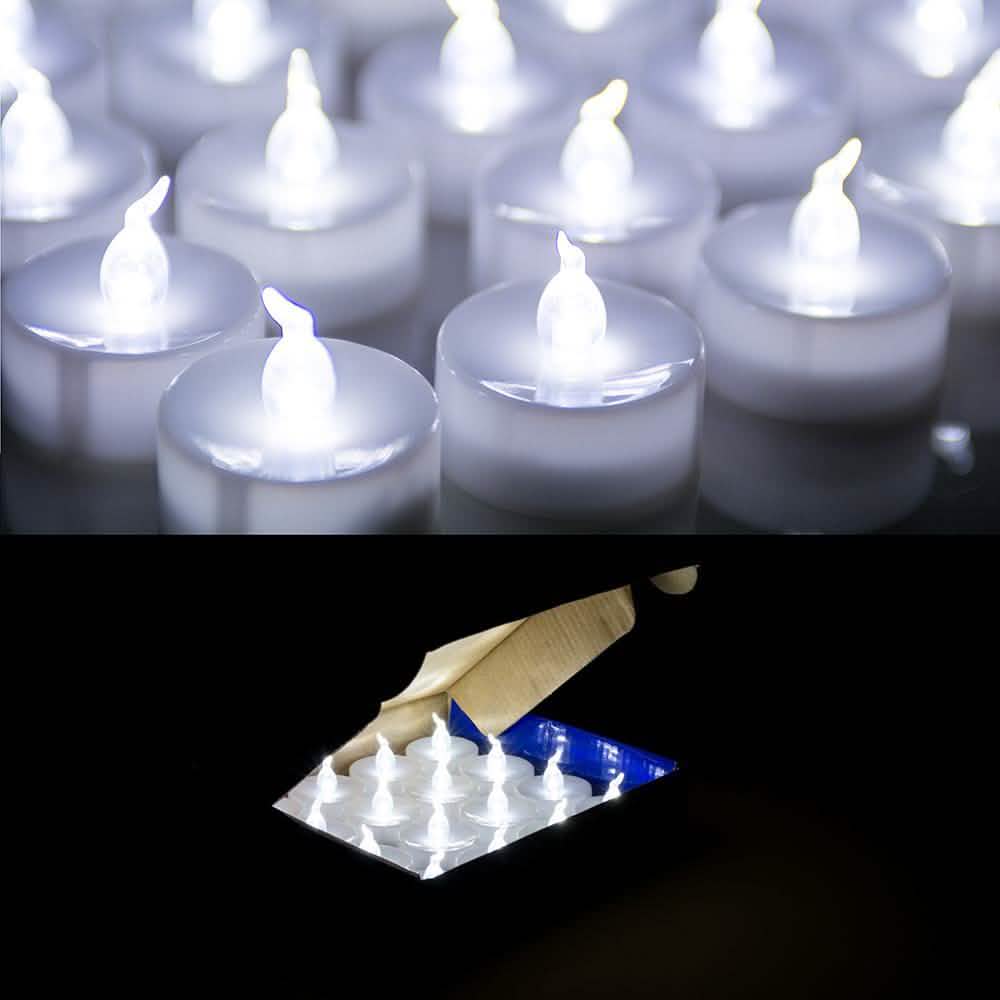 24-Pack: White LED Tealight Timer Candles Battery Operated Flameless Smokeless