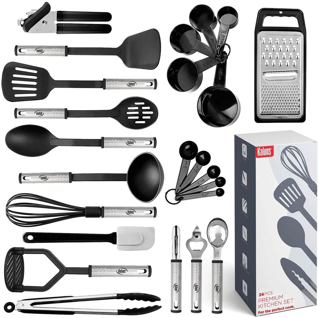 24-Piece Set: Nylon and Stainless Steel Utensil Set