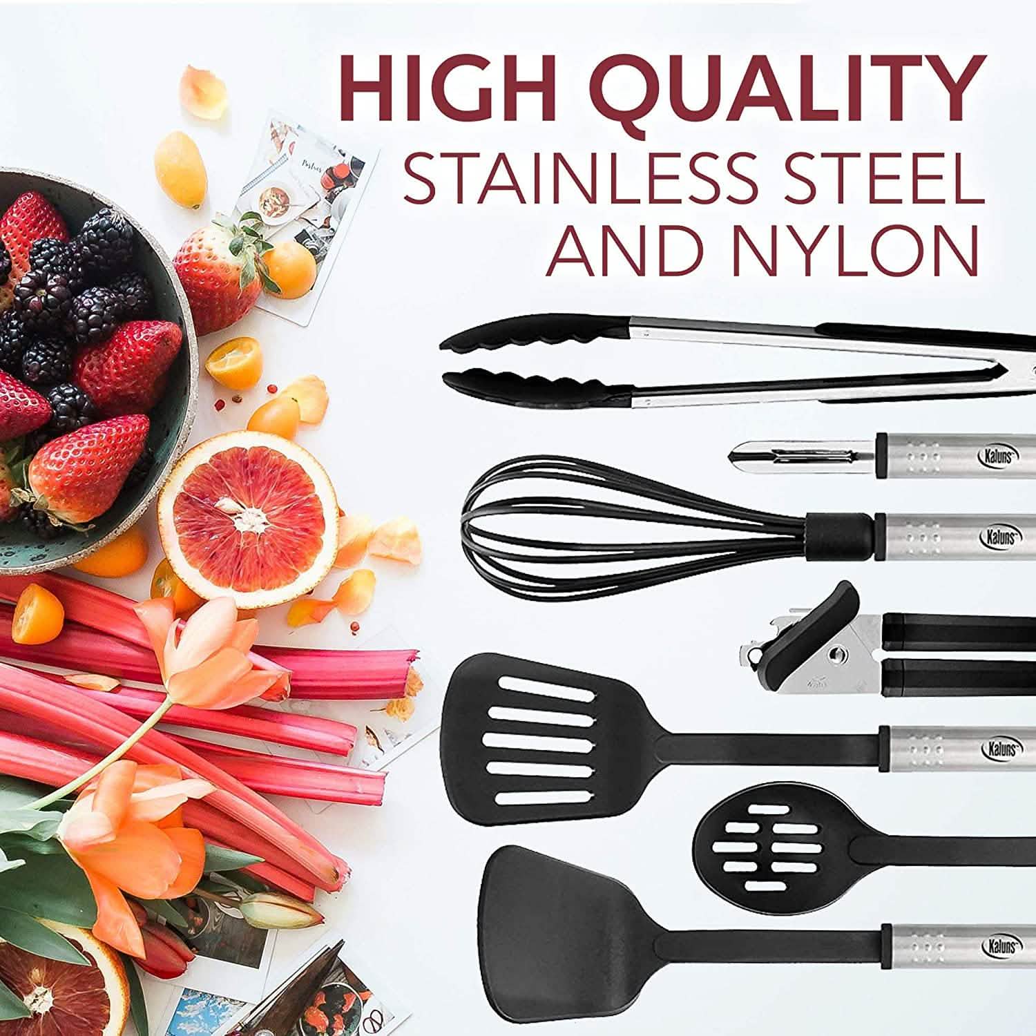 24-Piece Set: Nylon and Stainless Steel Utensil Set