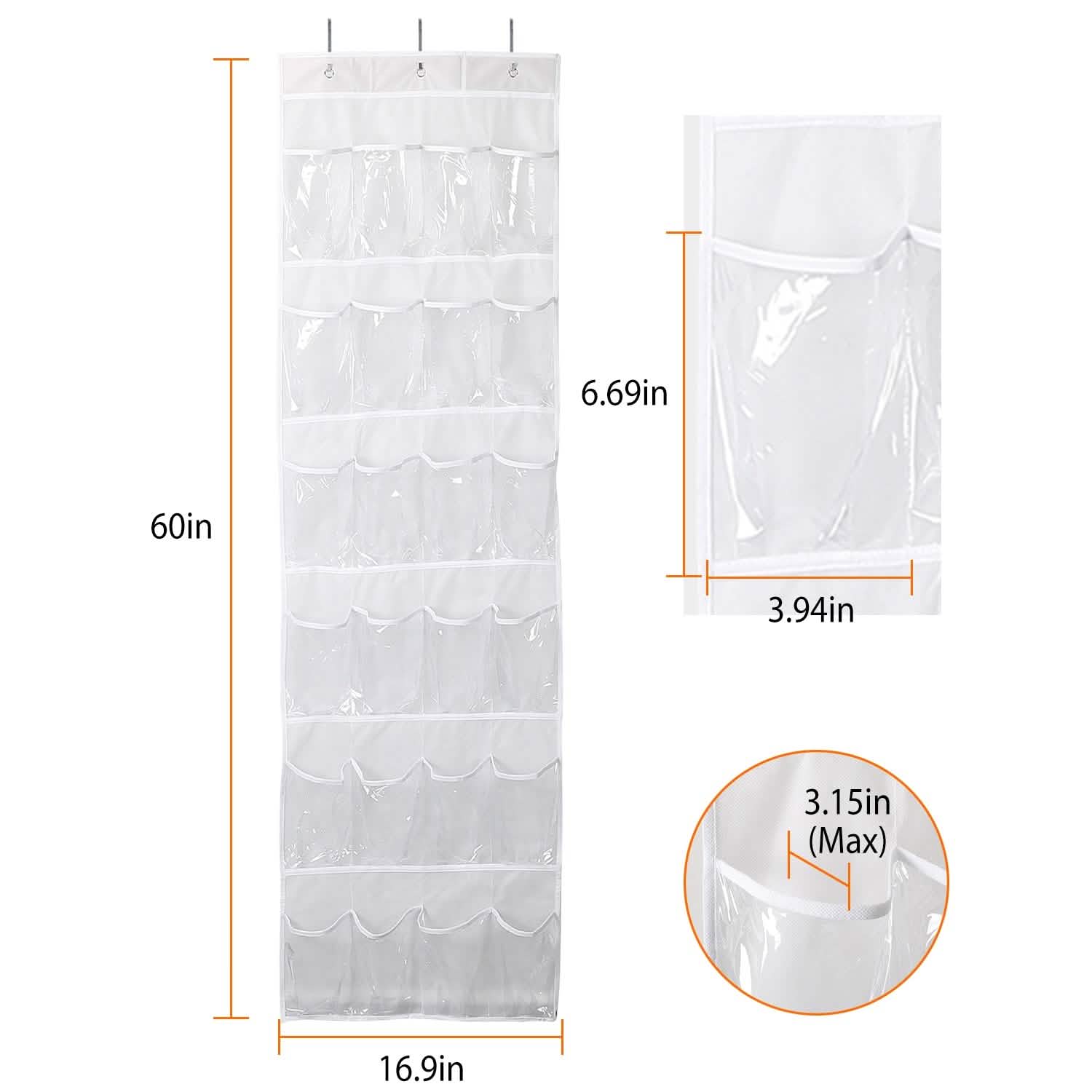24-Pocket: Over the Door Shoes Rack Crystal Clear Organizer