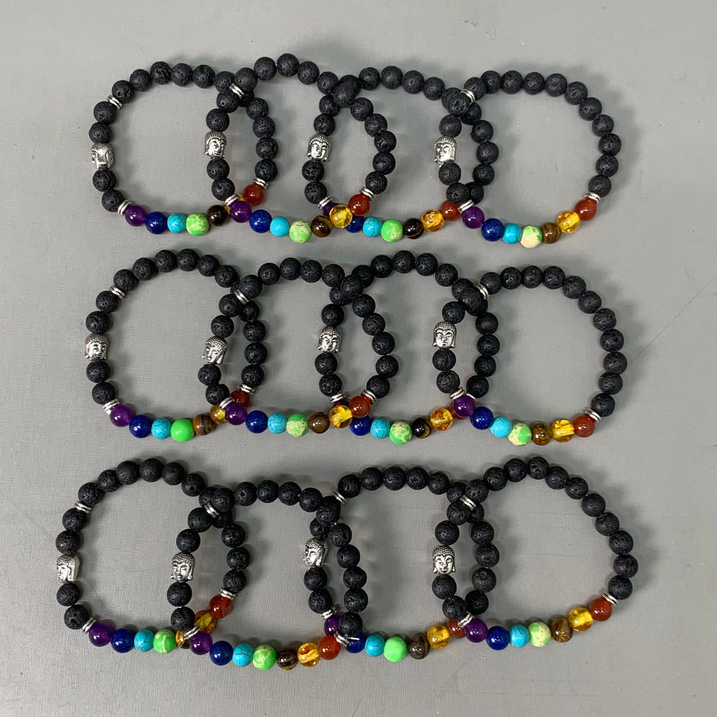 BEST WHOLESALE (12 PACK) Beaded Black-Rainbow Crystal Bracelets 3" Silver Head New