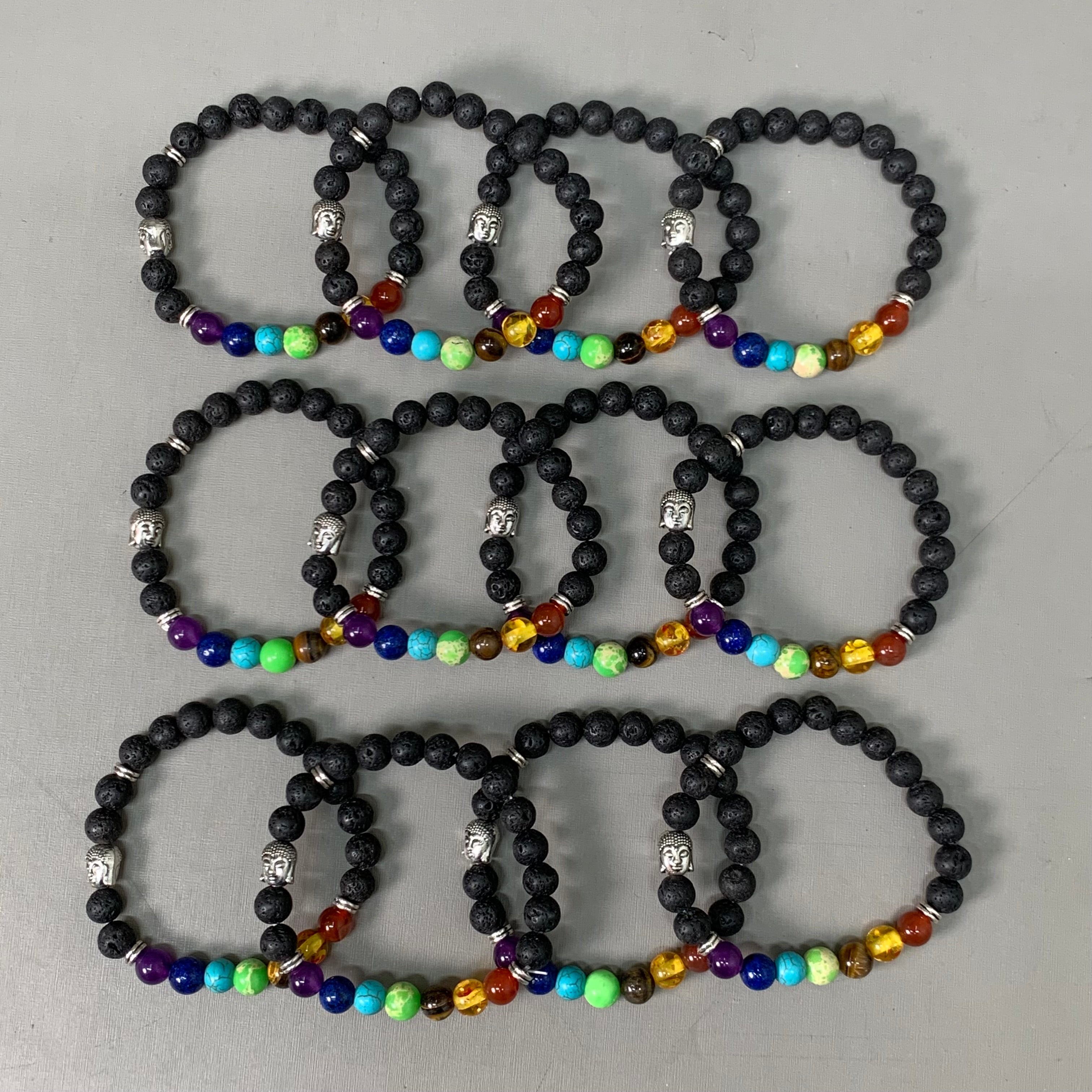 BEST WHOLESALE (12 PACK) Beaded Black-Rainbow Crystal Bracelets 3" Silver Head New