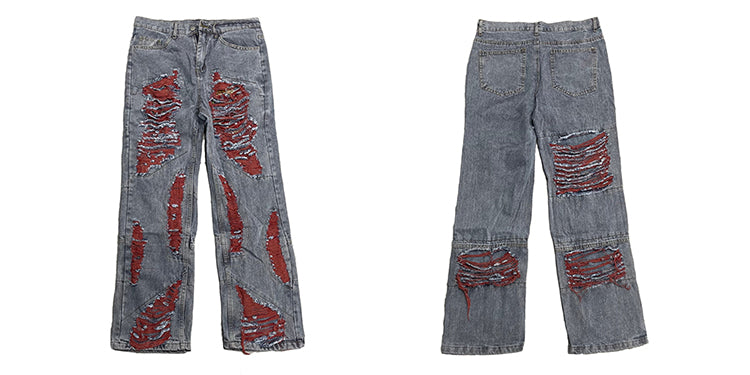 Niche Whisker Ripped Embroidered Jeans