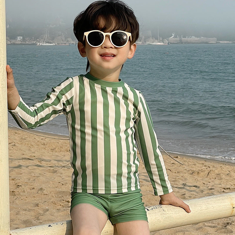Three-color Striped Long Sleeve Sun Protection Quick-drying Summer Swimsuit