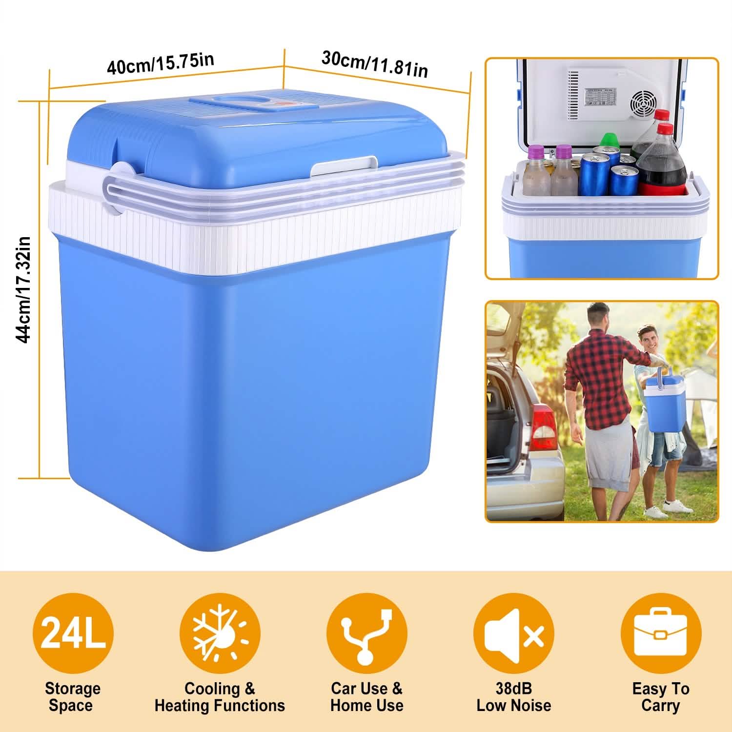 24L 12V Car Portable Refrigerator Travel Cooler