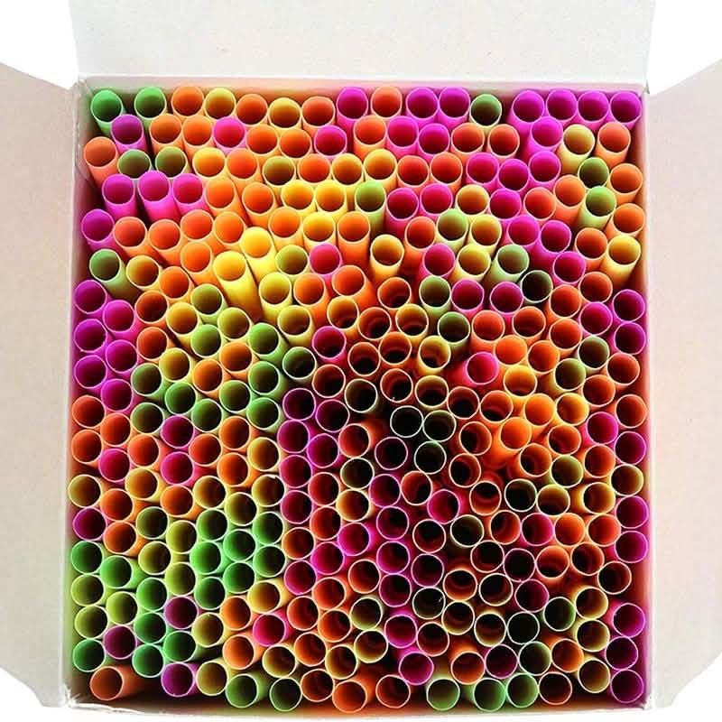 250-Pieces: Wow Plastic Neon Disposable Plastic Drinking Straws
