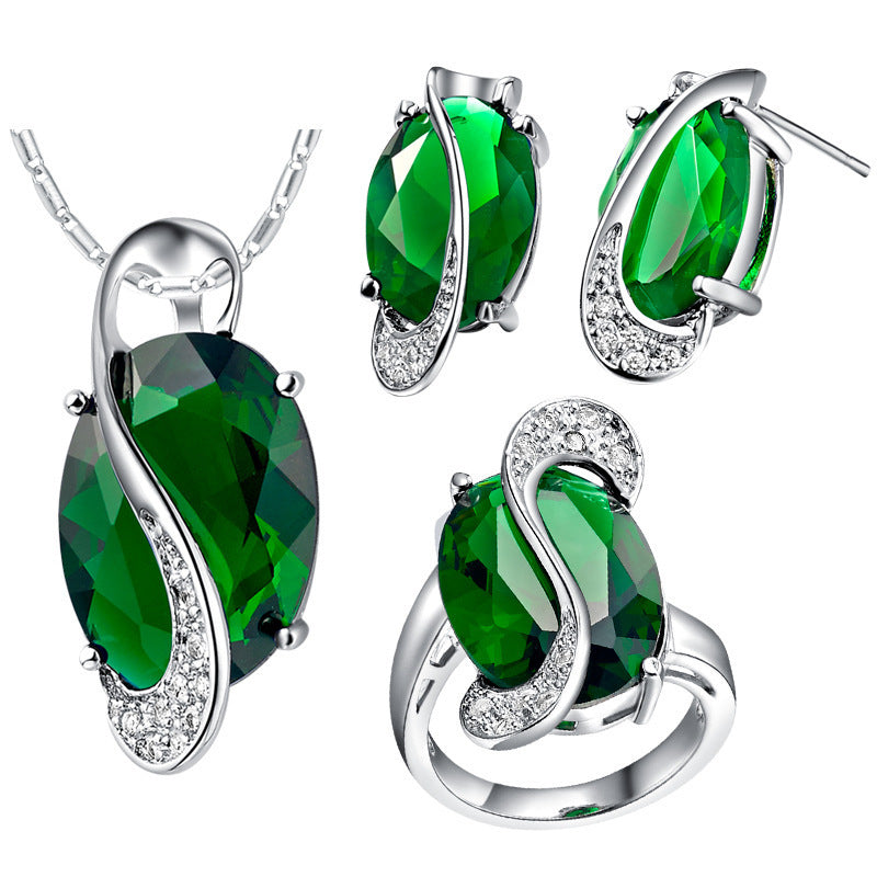 LuxeVerdant™ Pear-Cut Emerald & Gold Halo Jewelry GIFT Set | Elegant Emerald Green Necklace and Earring Gift Set for Women