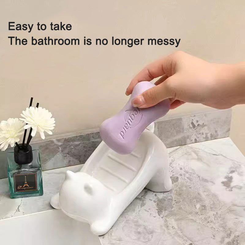 Cat soap box bathroom products bathroom accessories soap dish soap box cute pet cat drainage basket anti slip
