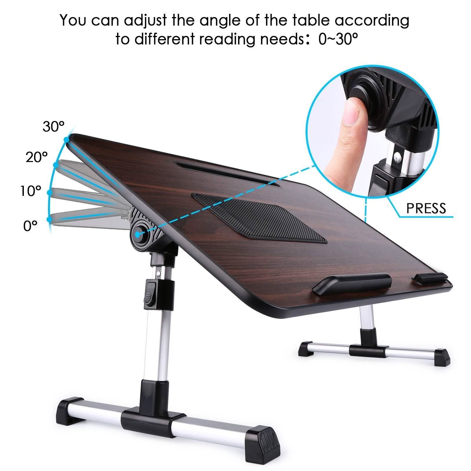 26.6 Foldable Adjustable Laptop Tray Stand Desk with CPU Cooling Fans & Mouse Pad
