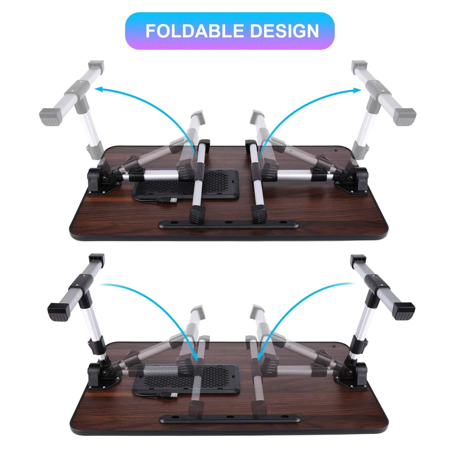 26.6 Foldable Adjustable Laptop Tray Stand Desk with CPU Cooling Fans & Mouse Pad