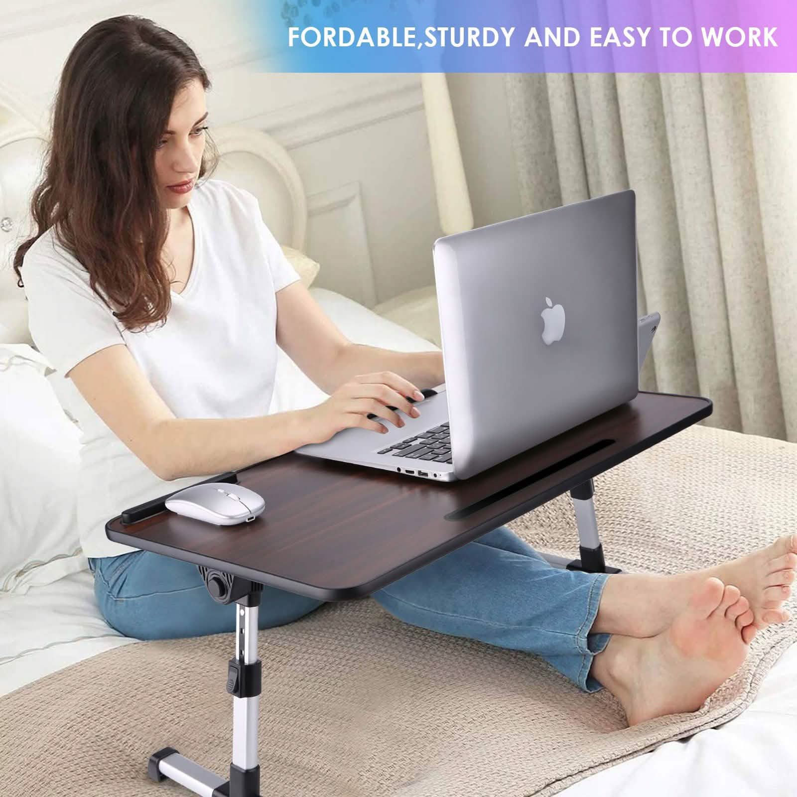 26.6 Foldable Adjustable Laptop Tray Stand Desk with CPU Cooling Fans & Mouse Pad