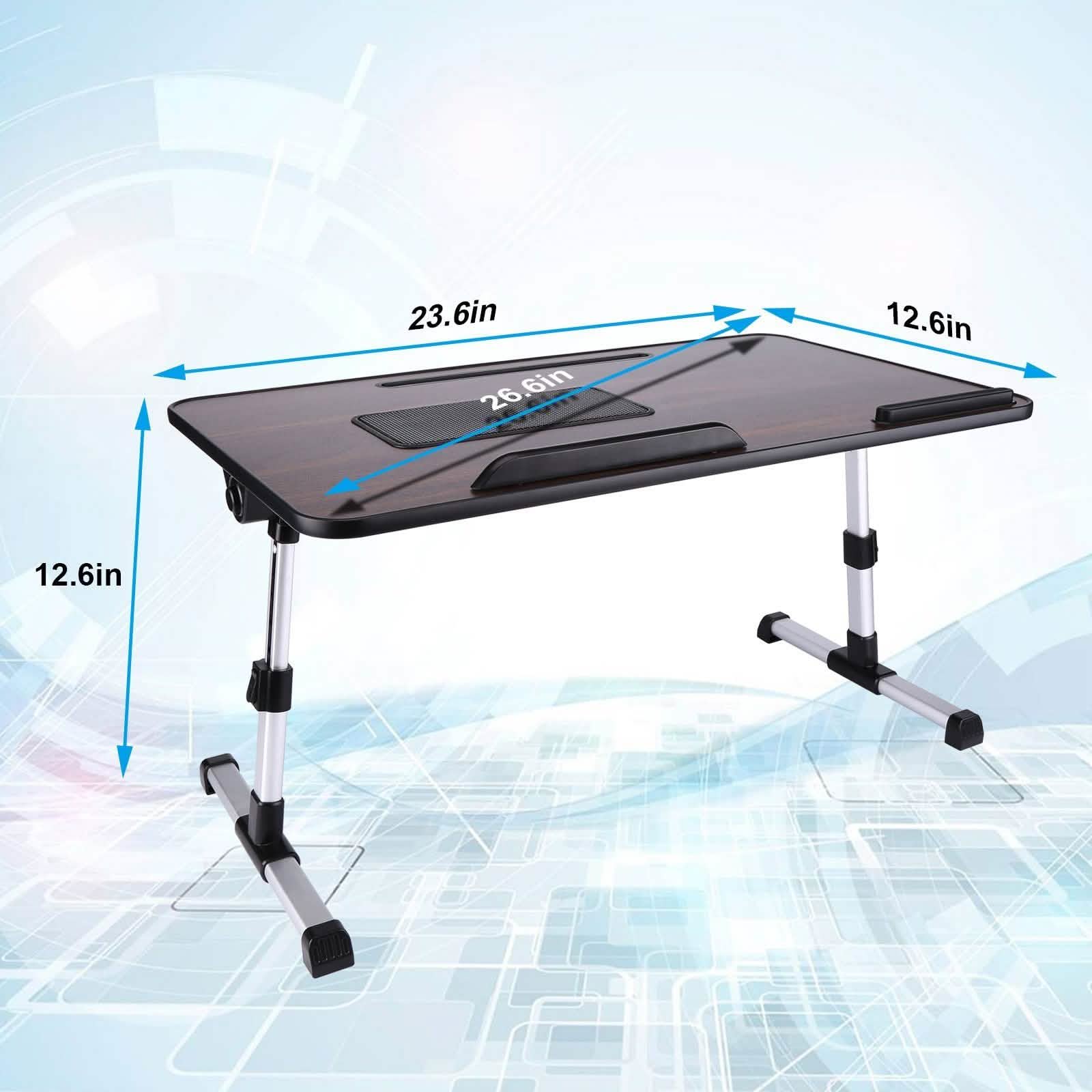 26.6 Foldable Adjustable Laptop Tray Stand Desk with CPU Cooling Fans & Mouse Pad