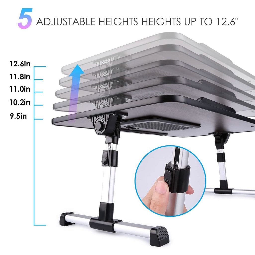 26.6 Foldable Adjustable Laptop Tray Stand Desk with CPU Cooling Fans & Mouse Pad