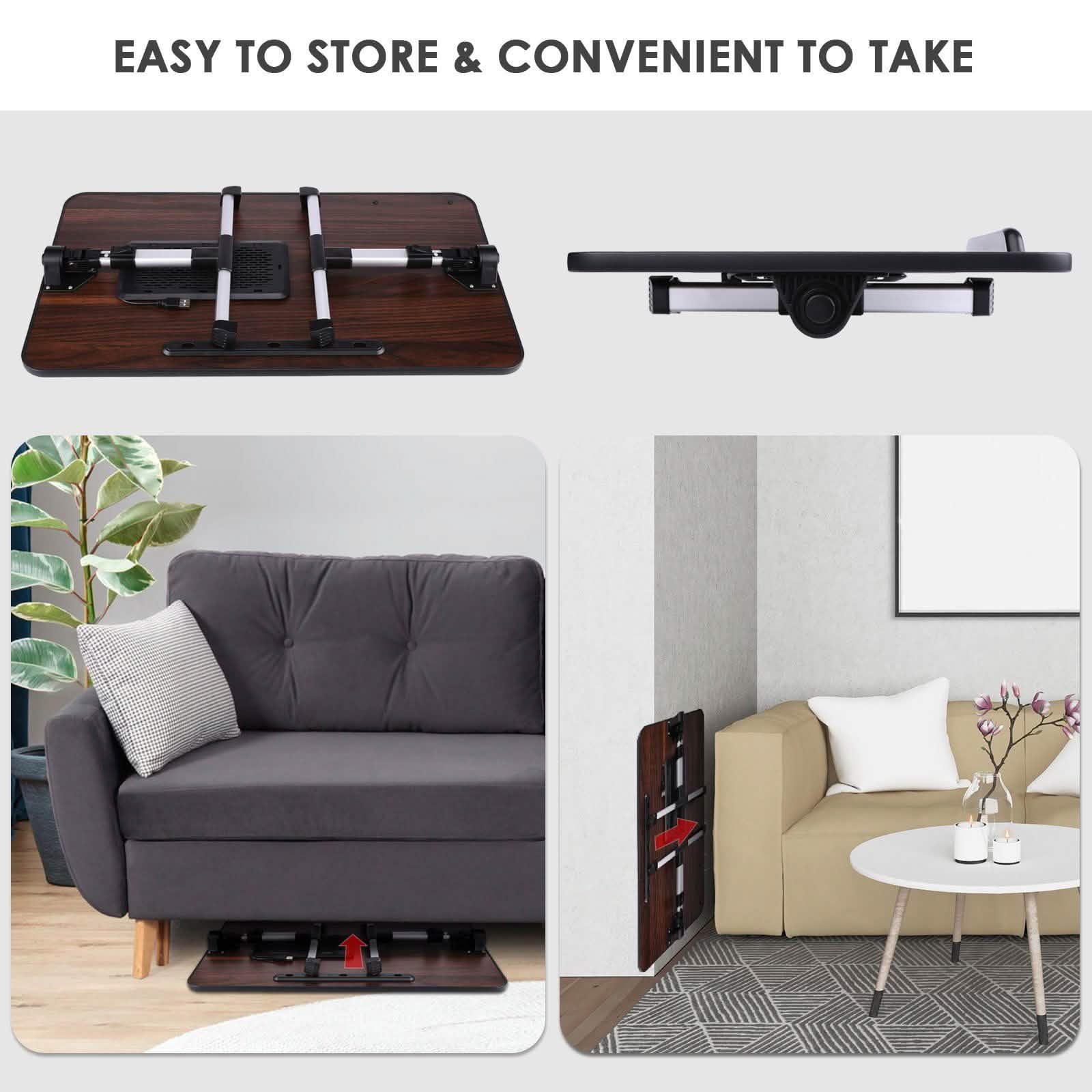 26.6 Foldable Adjustable Laptop Tray Stand Desk with CPU Cooling Fans & Mouse Pad