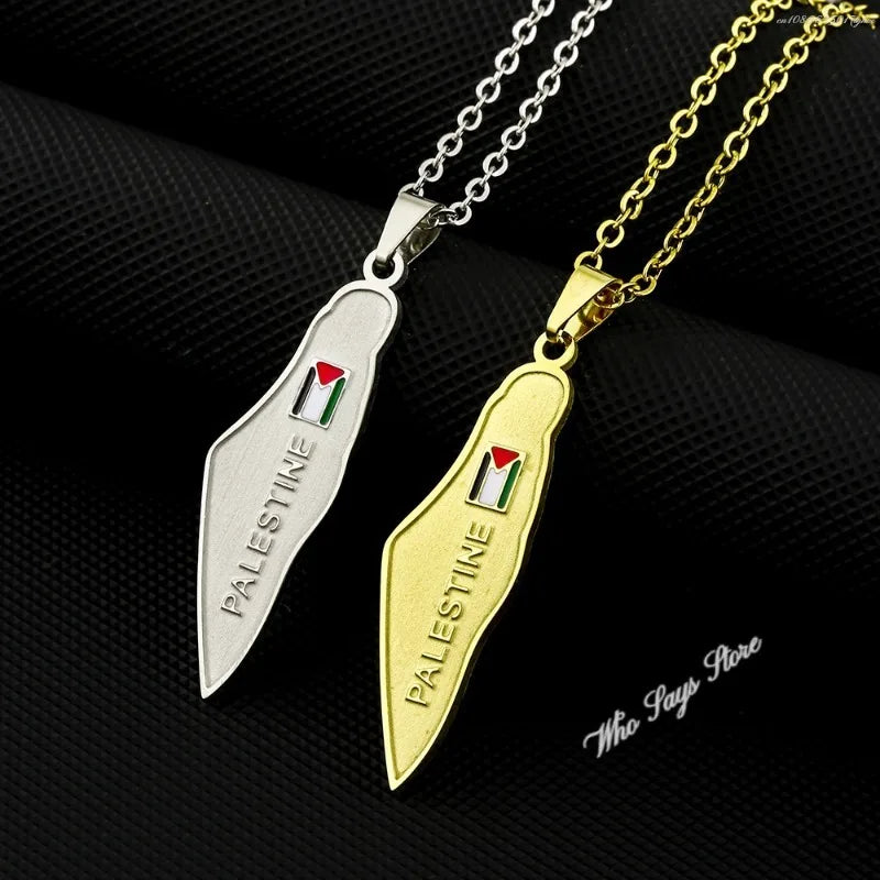 Stainless steel Palestine map necklace for men and women