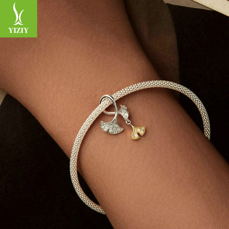 Silver Charm Original Autumn Forest Ginkgo Leaf DIY Pendant Accessories Color coded Electroplated Leaves s925 Pure Silver Beads