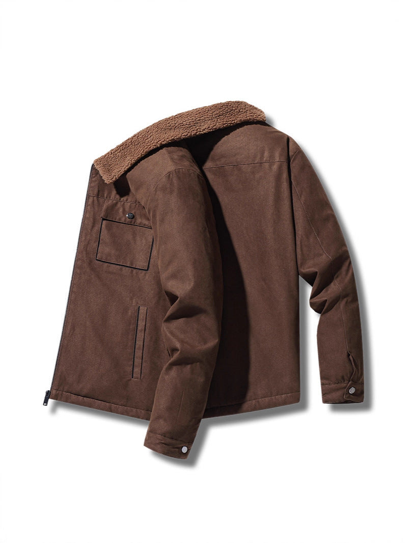 Suede and Velvet Thick Jacket for Middle aged and Elderly Men