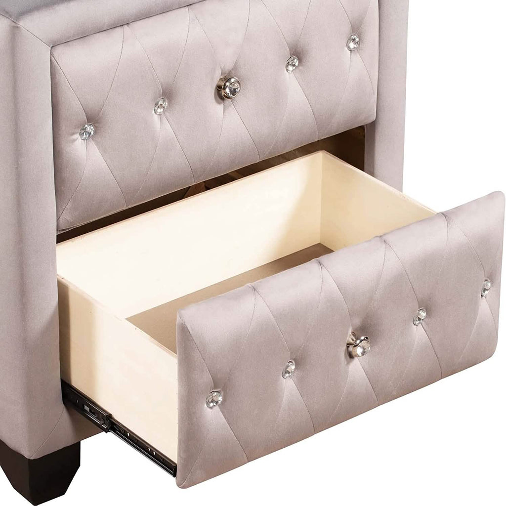 27.9" Tall Bedside Table Blue Upholstered Velvet 2-Drawer Nightstand