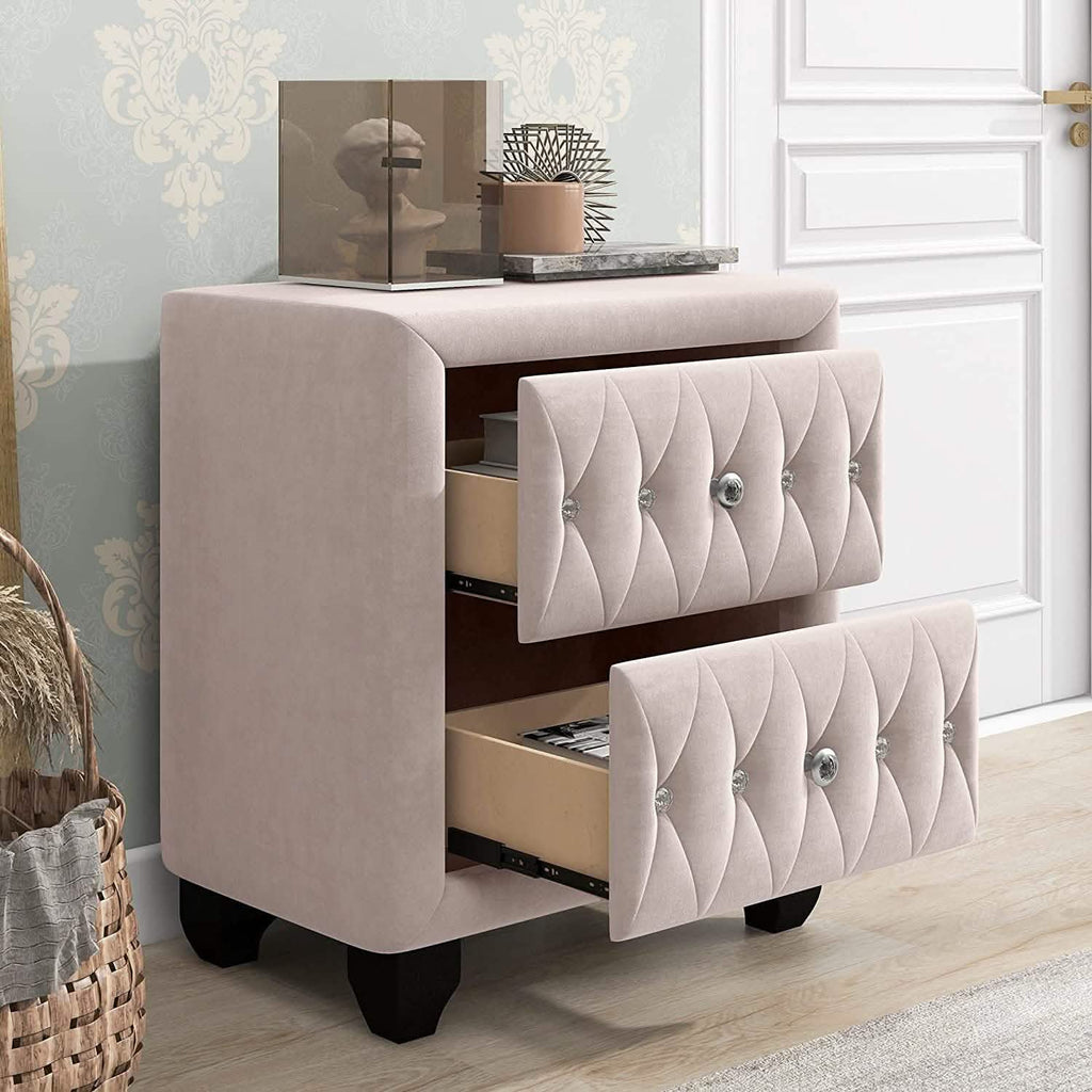 27.9" Tall Bedside Table Blue Upholstered Velvet 2-Drawer Nightstand