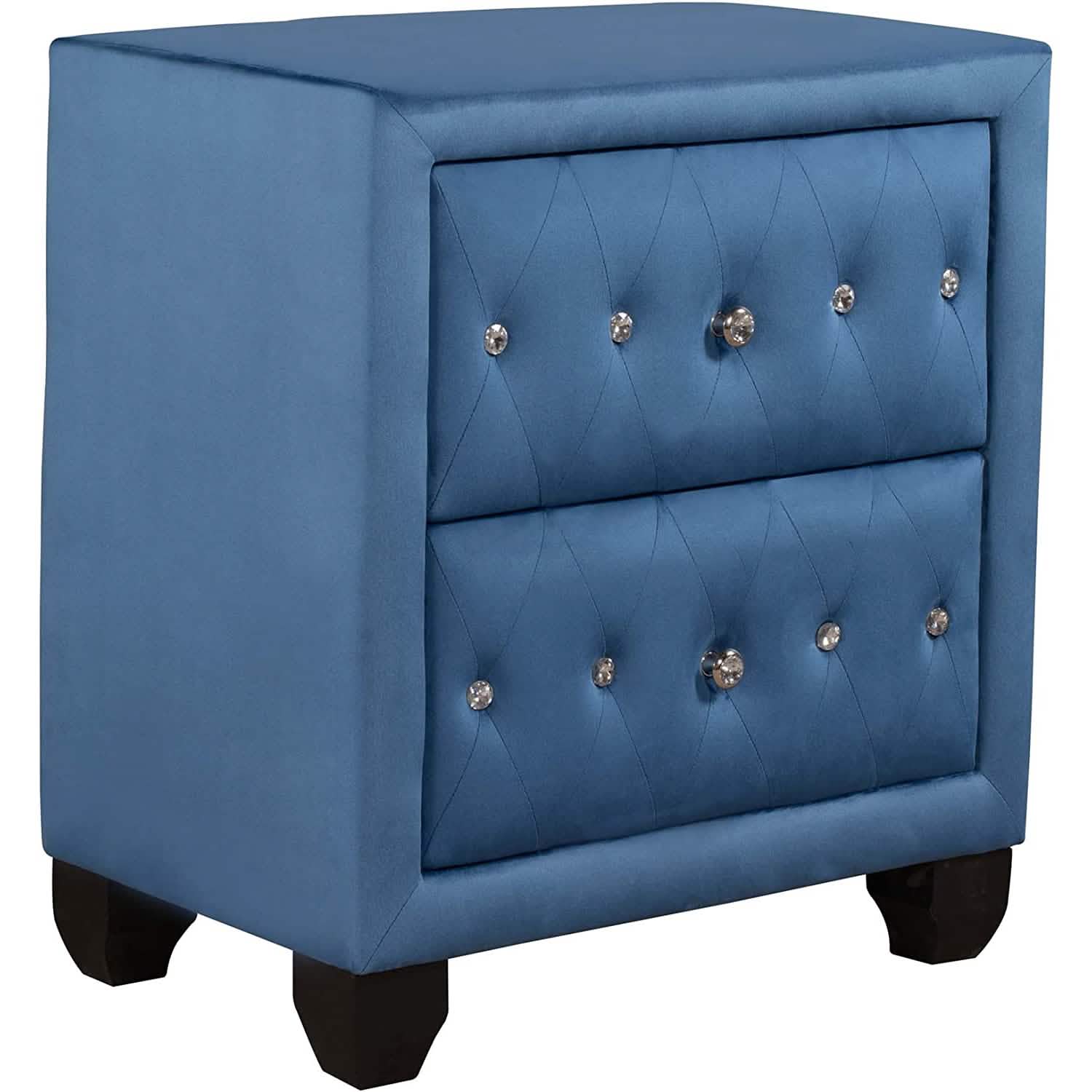 27.9" Tall Bedside Table Blue Upholstered Velvet 2-Drawer Nightstand