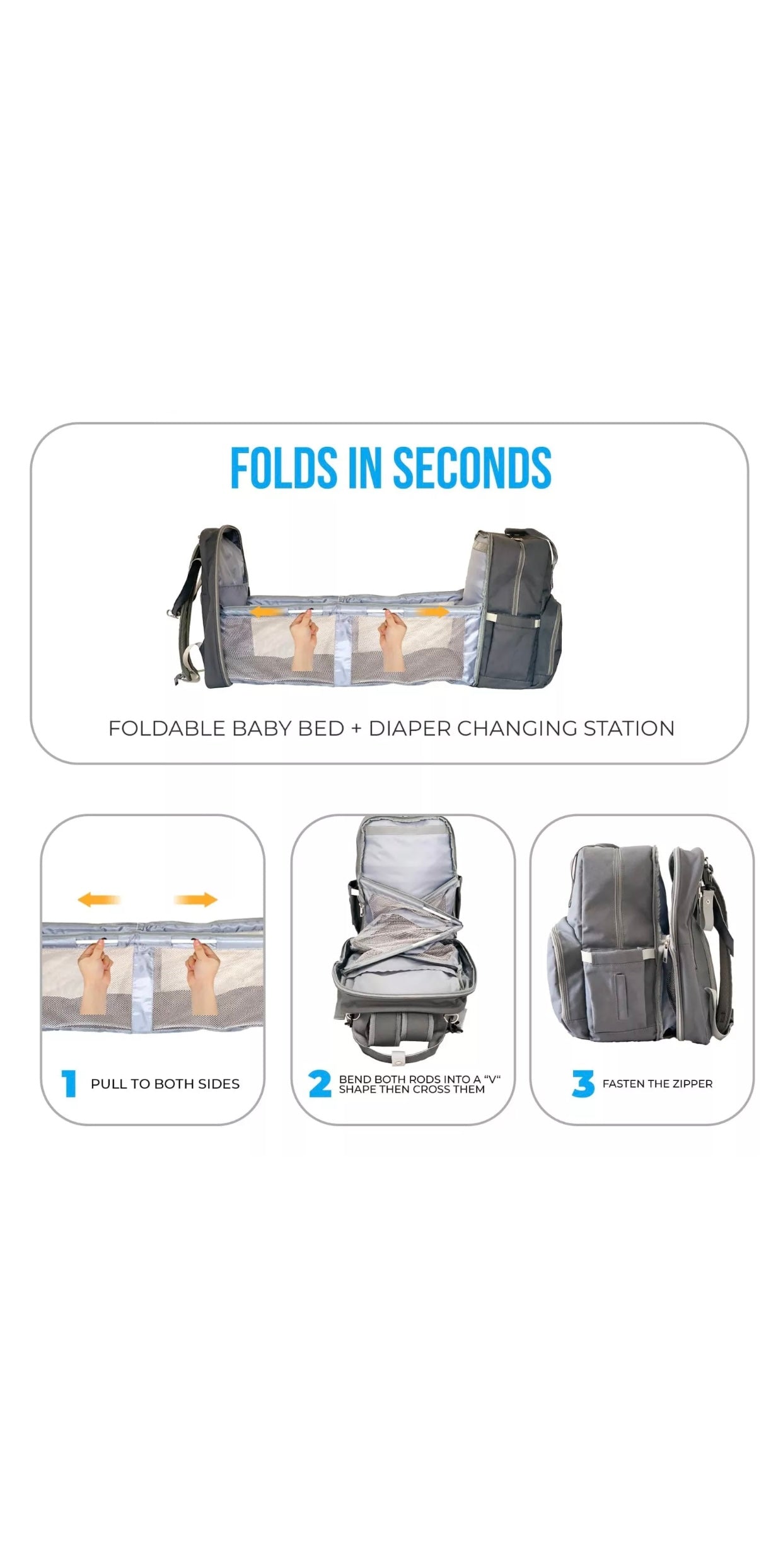MoonBaby Backpack Diaper Bag Foldable Changing station Portable Crib Bassinet
