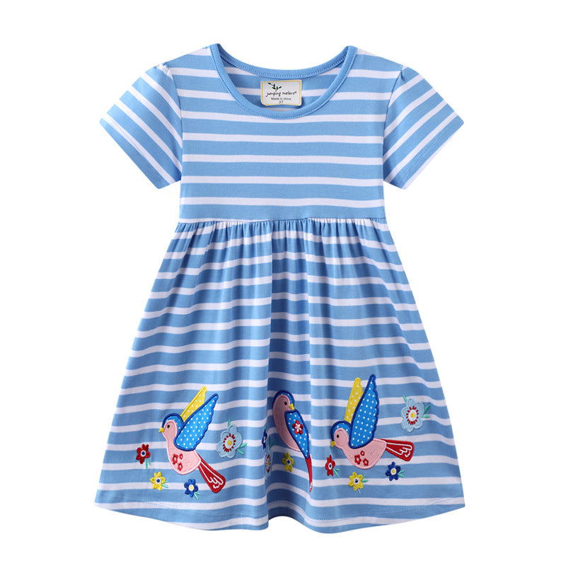 Girls Short Sleeve Striped Western Style Dress