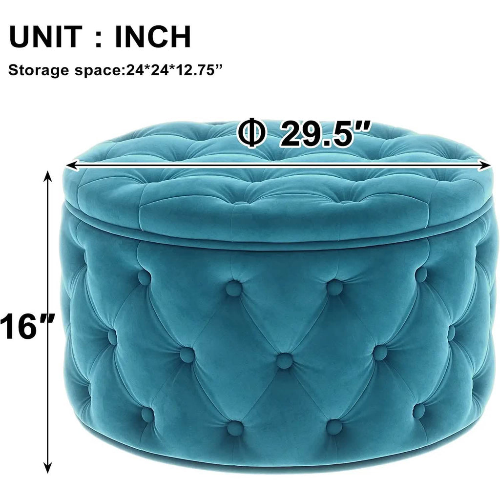 29.5" Tufted Velvet Round Ottoman Classic Button Living Room Footrest with Storage