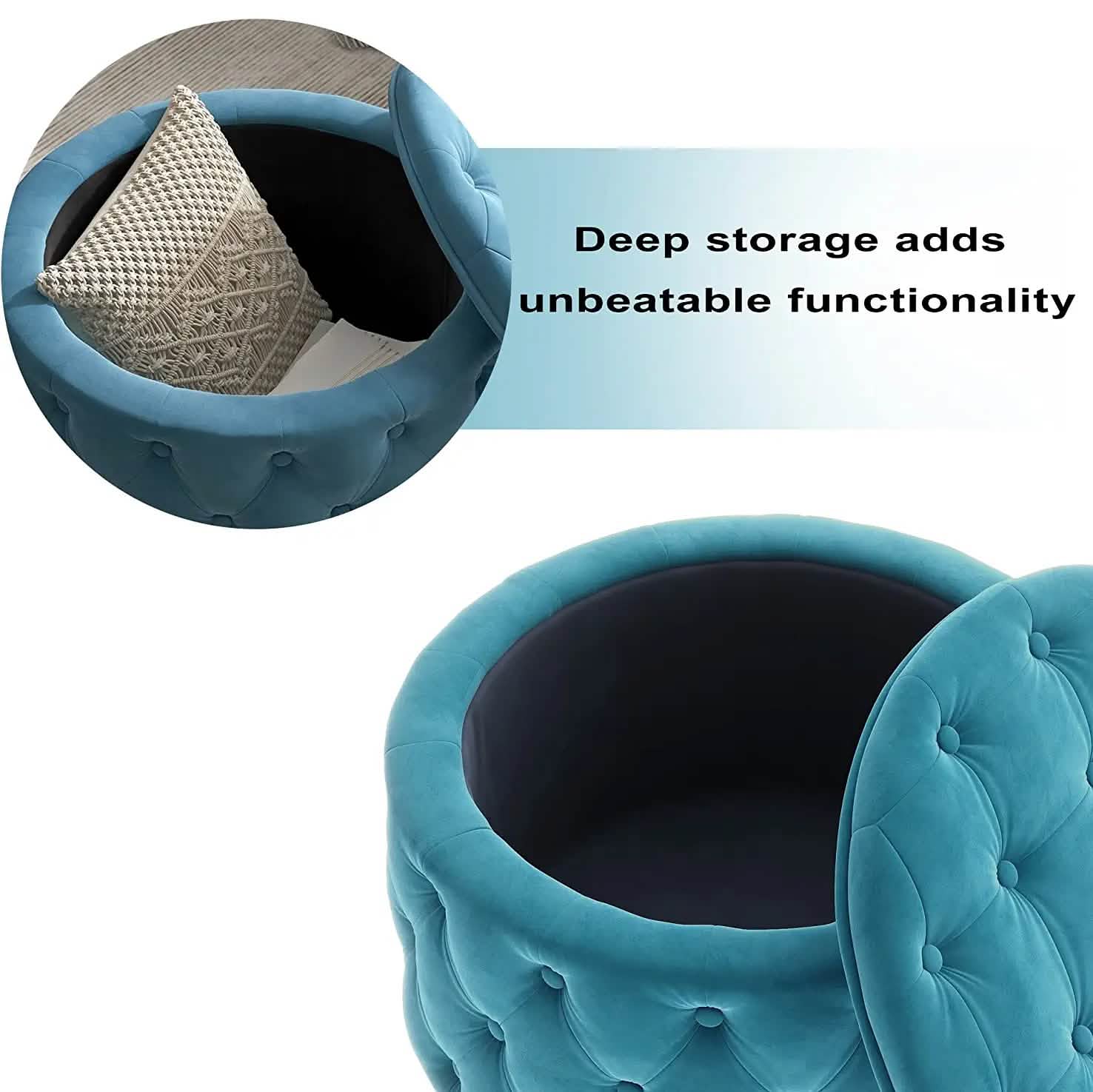 29.5" Tufted Velvet Round Ottoman Classic Button Living Room Footrest with Storage