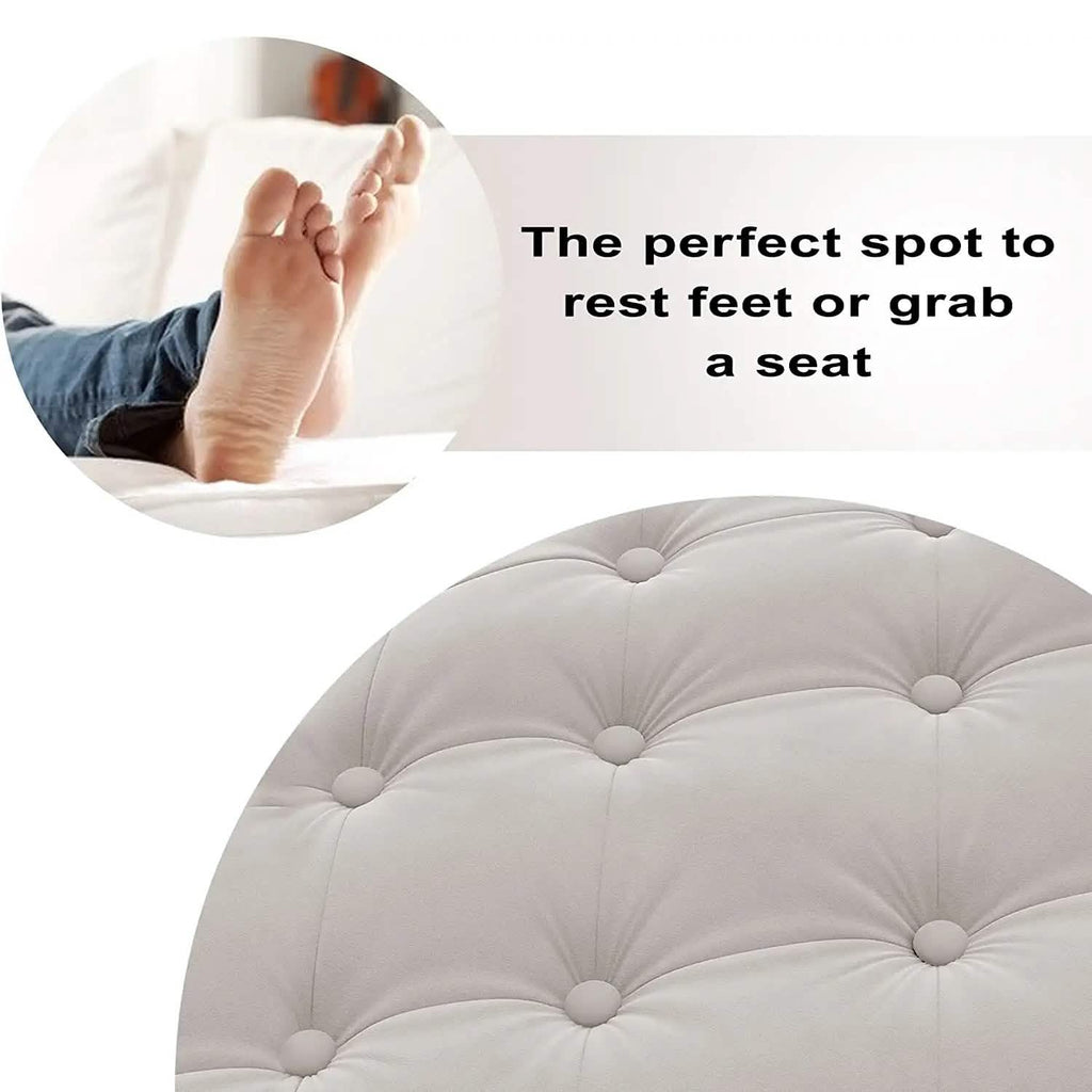 29.5" Tufted Velvet Round Ottoman Classic Button Living Room Footrest with Storage