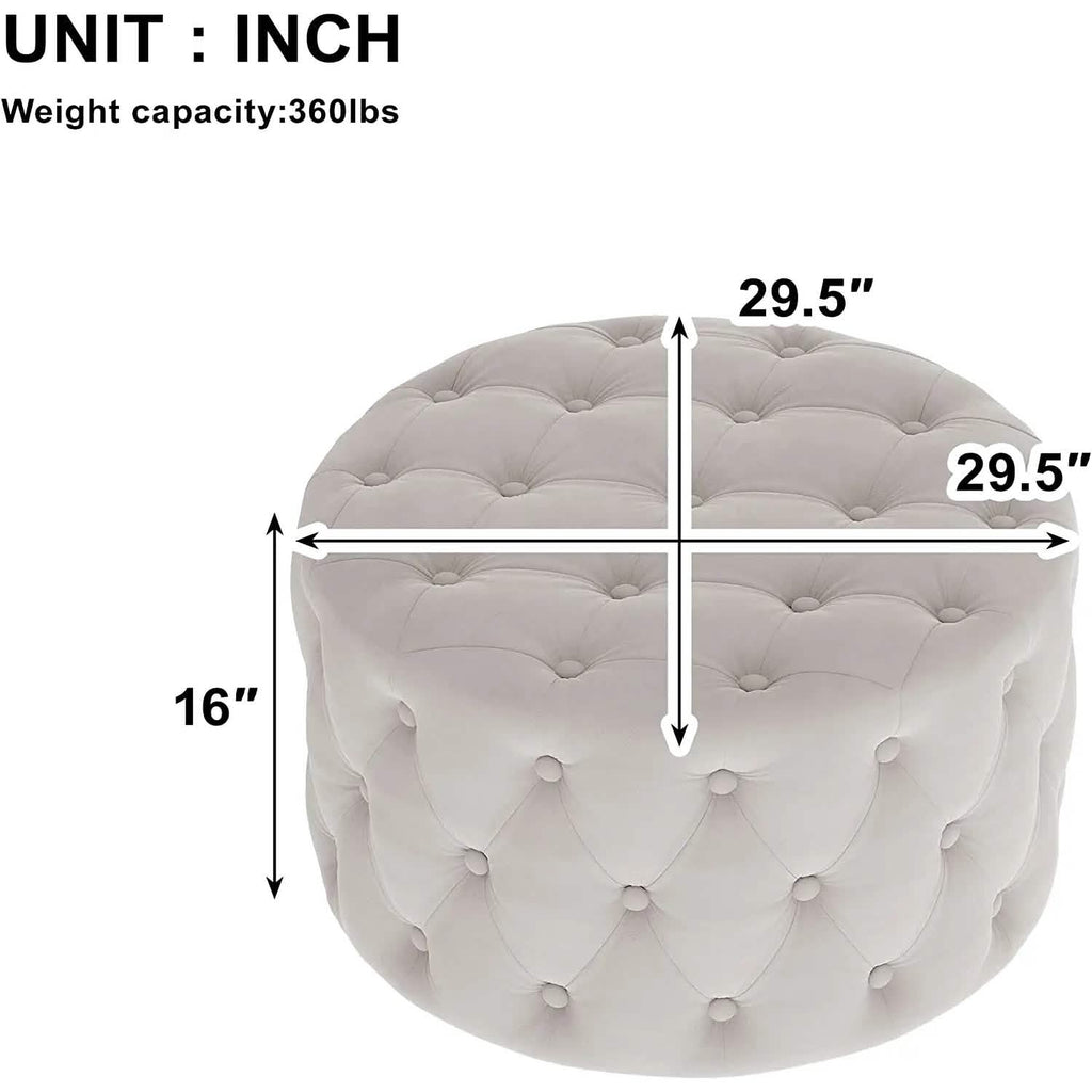 29.5" Tufted Velvet Round Ottoman Classic Button Living Room Footrest with Storage