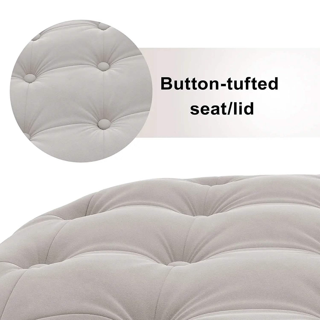 29.5" Tufted Velvet Round Ottoman Classic Button Living Room Footrest with Storage