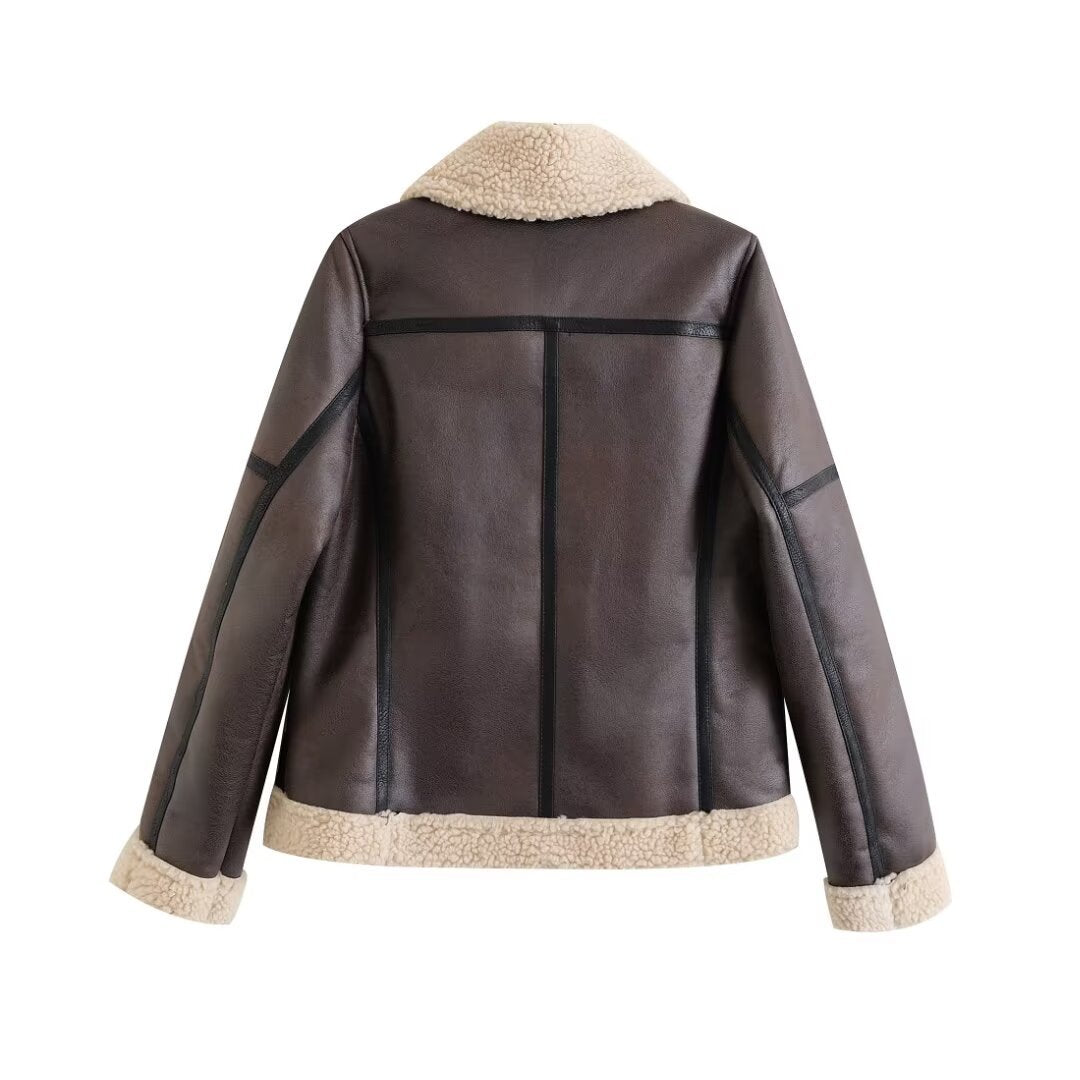 Fashionable and versatile zipper belt with loose casual long sleeved cotton jacket
