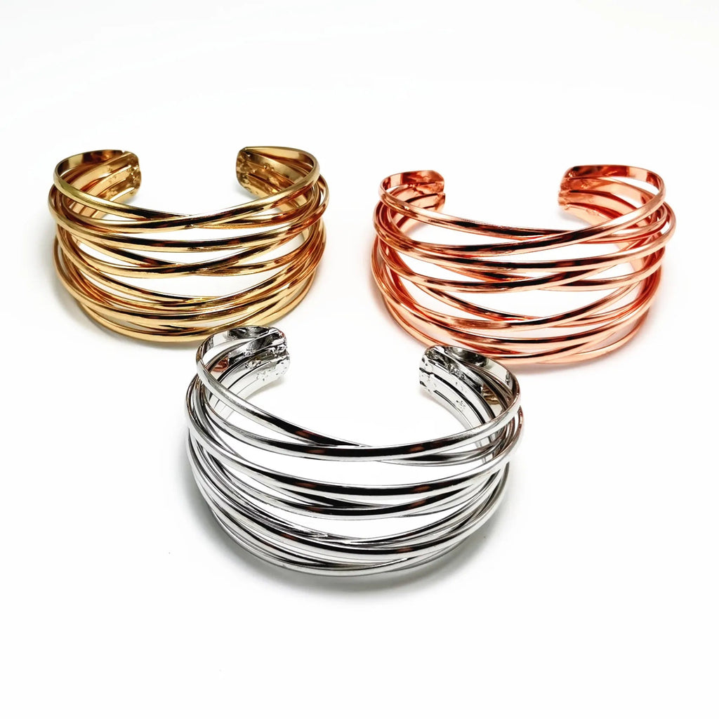 Fashion Alloy Round Chain Charms Cuff Bracelet For Women Female Gold&Silver Color Bracelets Jewelry