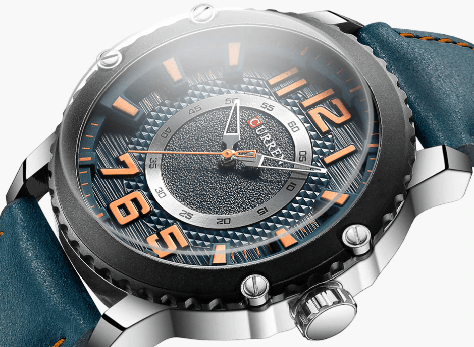 Men's Waterproof  Sport Watch With Leather  Belts  And Large Numbers Details Unique Design Perfect Gift