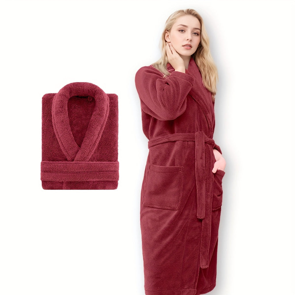 Unisex Extra Warm Coral Fleece Bathrobe Mens and Women Adult Robes for Your Bathroom Bath Towel Bedroom Shawl Collar Robes, Valentines gift for lovers