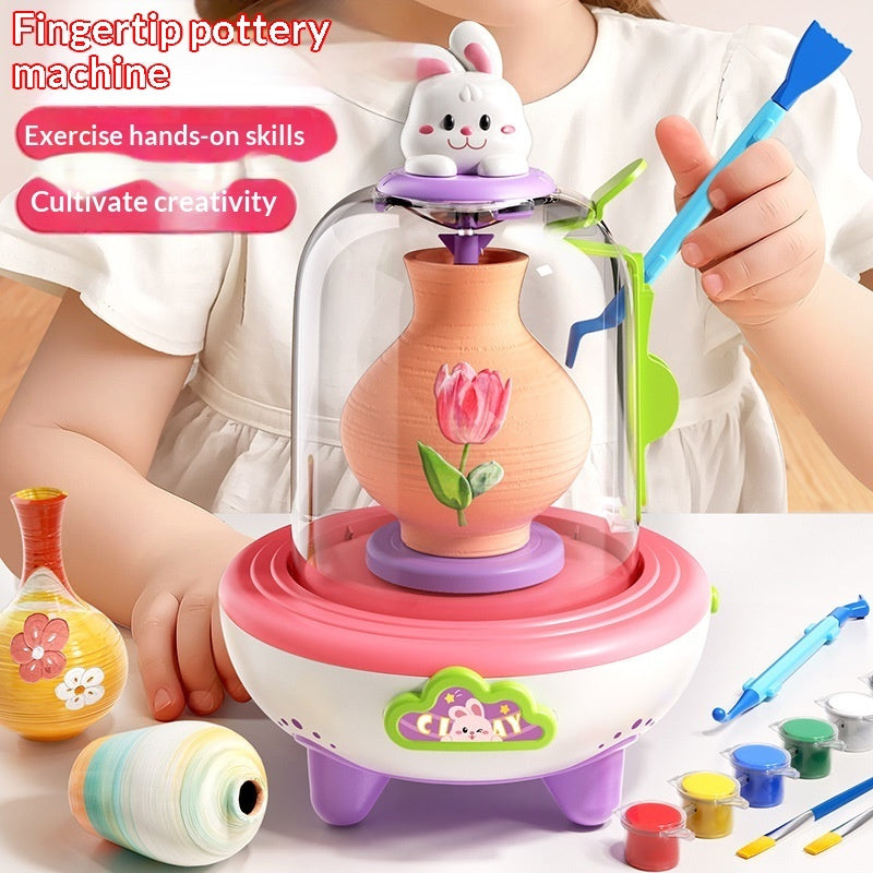 Electric Mini Finger-Powered Pottery Wheel Kit Handmade Set With No-Bake Clay Toys