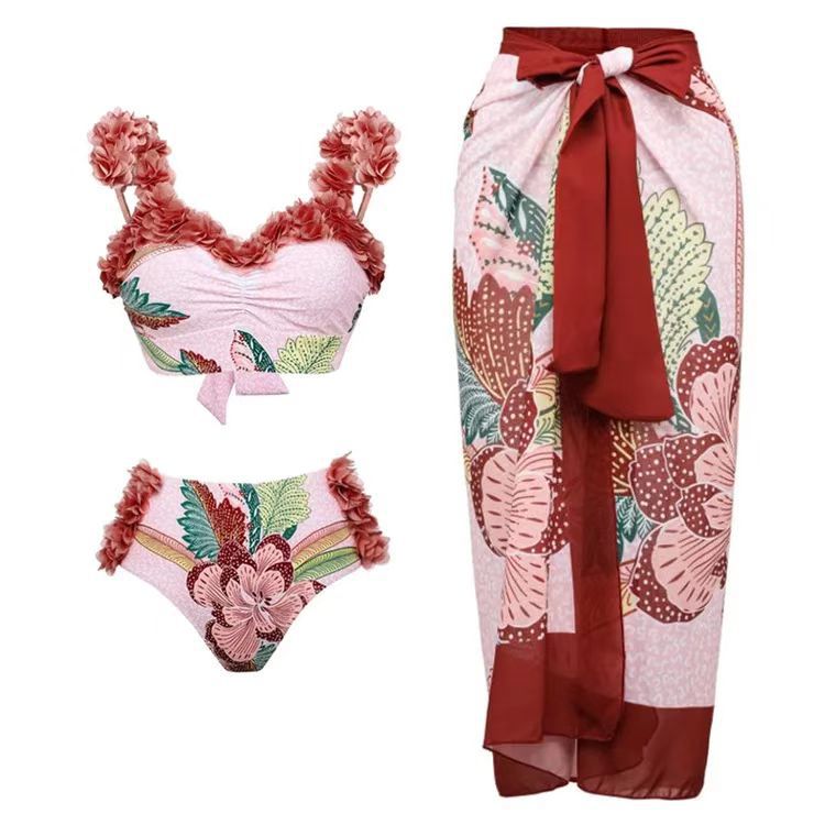 European and American conservative vacation beach hot spring swimsuit French retro one-piece bikini