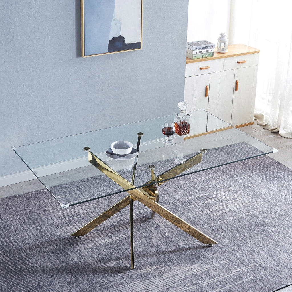 Modern Glass Table for Dining Room/Kitchen, 0.39" Thick Tempered Glass Top, Chrome Stainless Steel Base