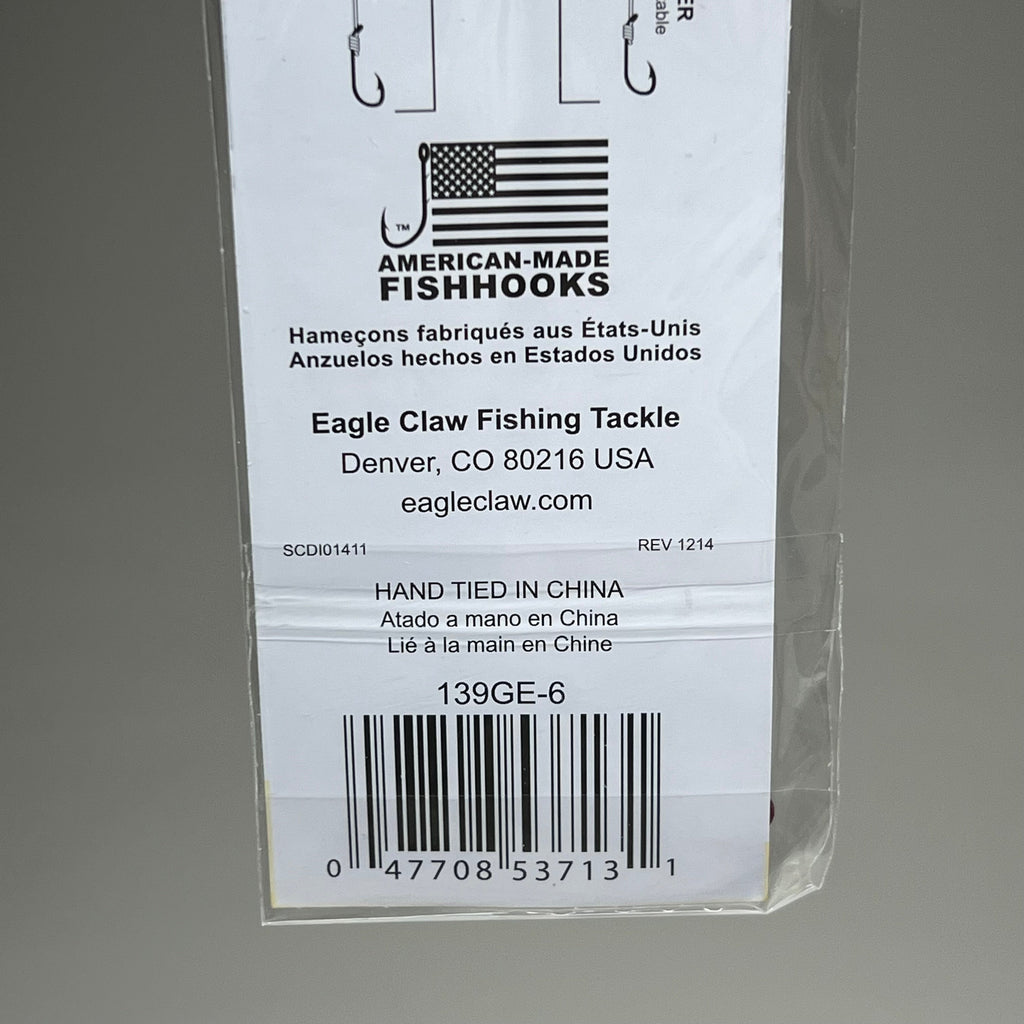 EAGLE CLAW(3 PACK) Medium Wire Baitholder Snell Worms & Chunk Red #6 6pc 391GE-6