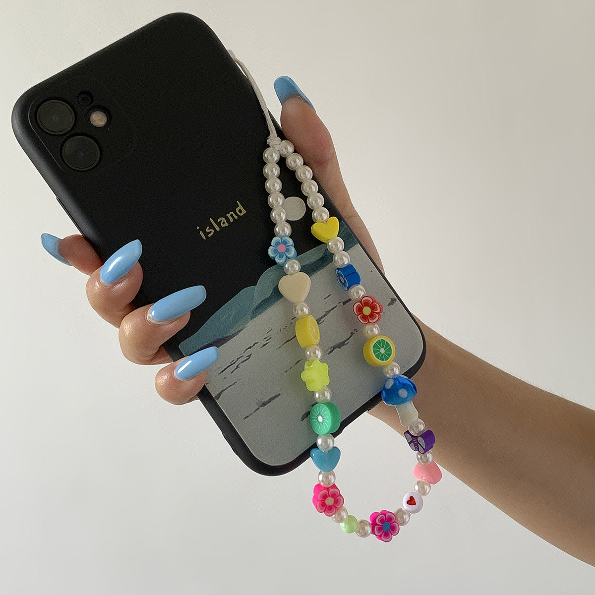 Minimally colored daisy fruit phone chain accessories creative mushroom bead bag pendant keychain