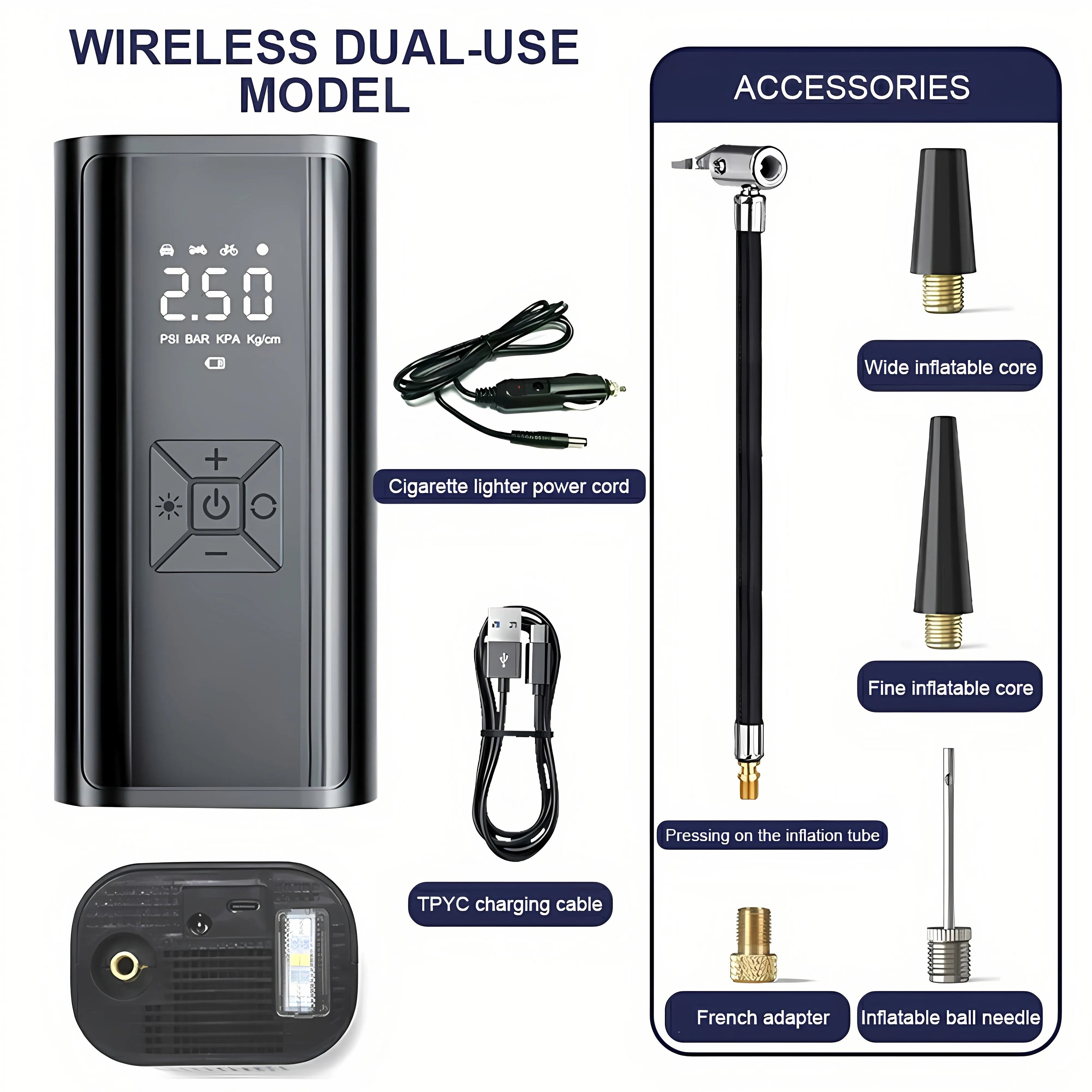 6000mAh Portable Car Air Compressor 12V 150PSI Electric Cordless Tire Inflator Pump for Motorcycle Bicycle Boat AUTO Tyre Balls
