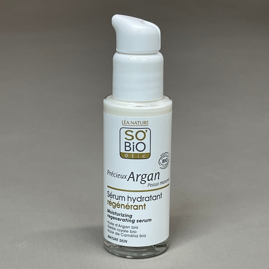 SO BIO etic Precious Argan Moisturizing Regenerating Face Serum Organic Anti-Aging & Firming for Dry Skin & Deep Hydration 1 fl oz (New)