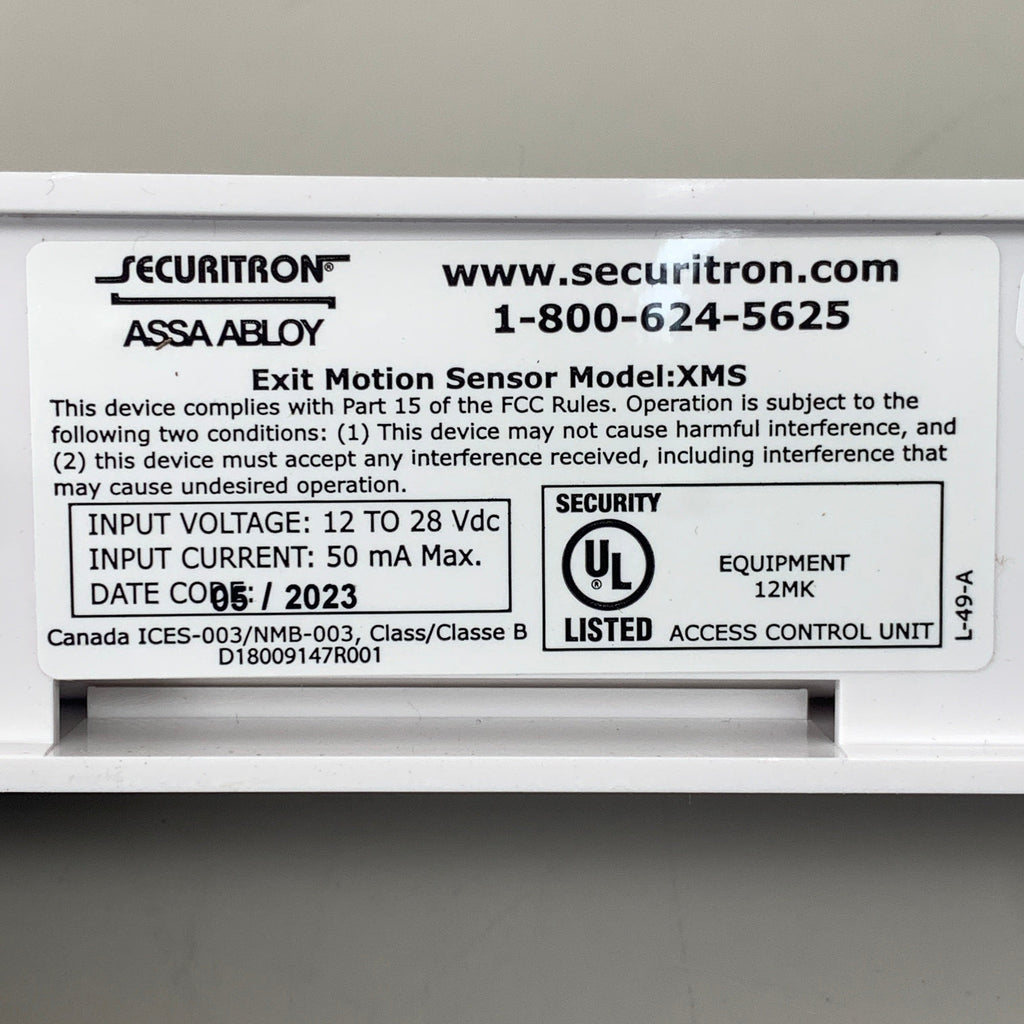 SECURITRON Exit Motion Sensor Adjustable Time Relock XMS PIR